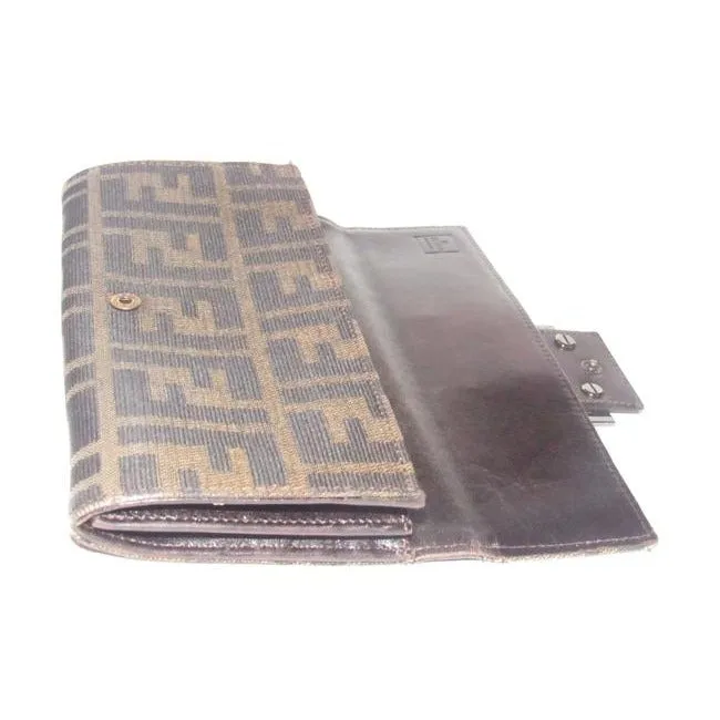 Fendi Tobacco Zucca Print Continental Style With Chrome Ff Snap Wallet