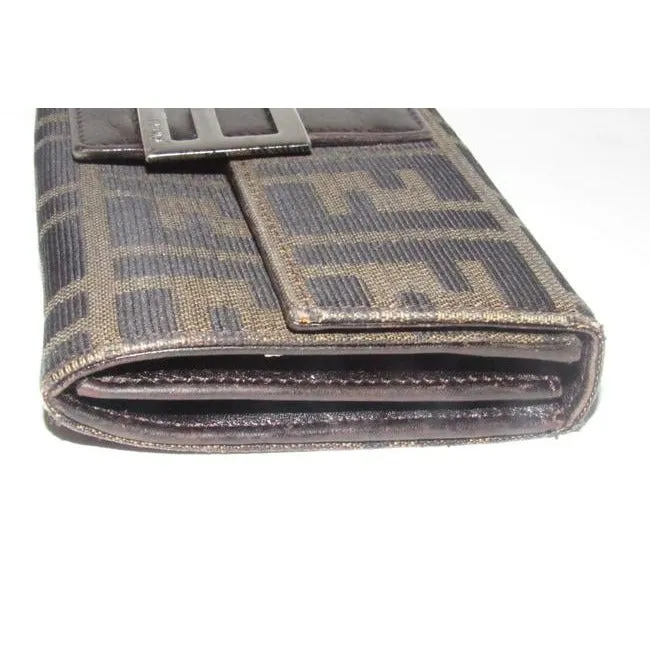 Fendi Tobacco Zucca Print Continental Style With Chrome Ff Snap Wallet