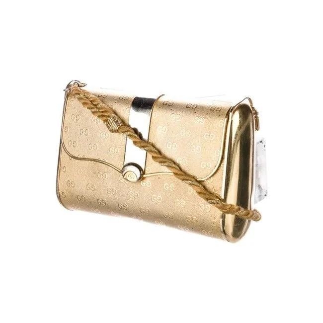 Gucci Clutch Guccissima Two Way Clutchcross Multi Tonal Accents Rose Gold W Logo Print Metal Cross B
