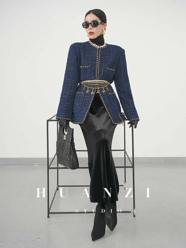 Huanzi new collection-level high-definition small fragrant wind jacket female plaid suit with a complete set- Bibi