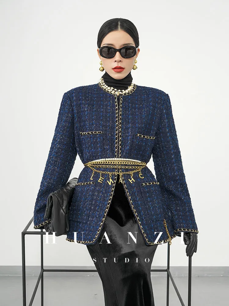 Huanzi new collection-level high-definition small fragrant wind jacket female plaid suit with a complete set- Bibi