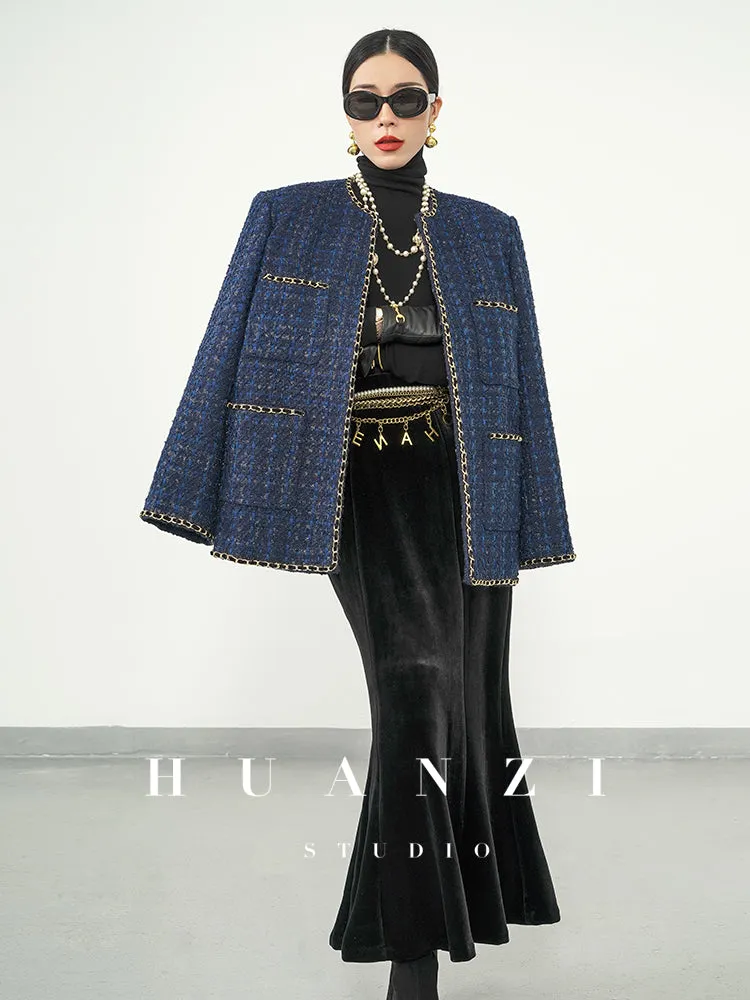 Huanzi new collection-level high-definition small fragrant wind jacket female plaid suit with a complete set- Bibi