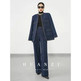 Huanzi new collection-level high-definition small fragrant wind jacket female plaid suit with a complete set- Bibi