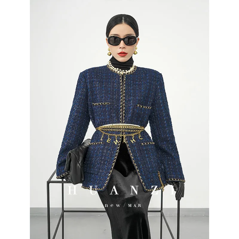Huanzi new collection-level high-definition small fragrant wind jacket female plaid suit with a complete set- Bibi
