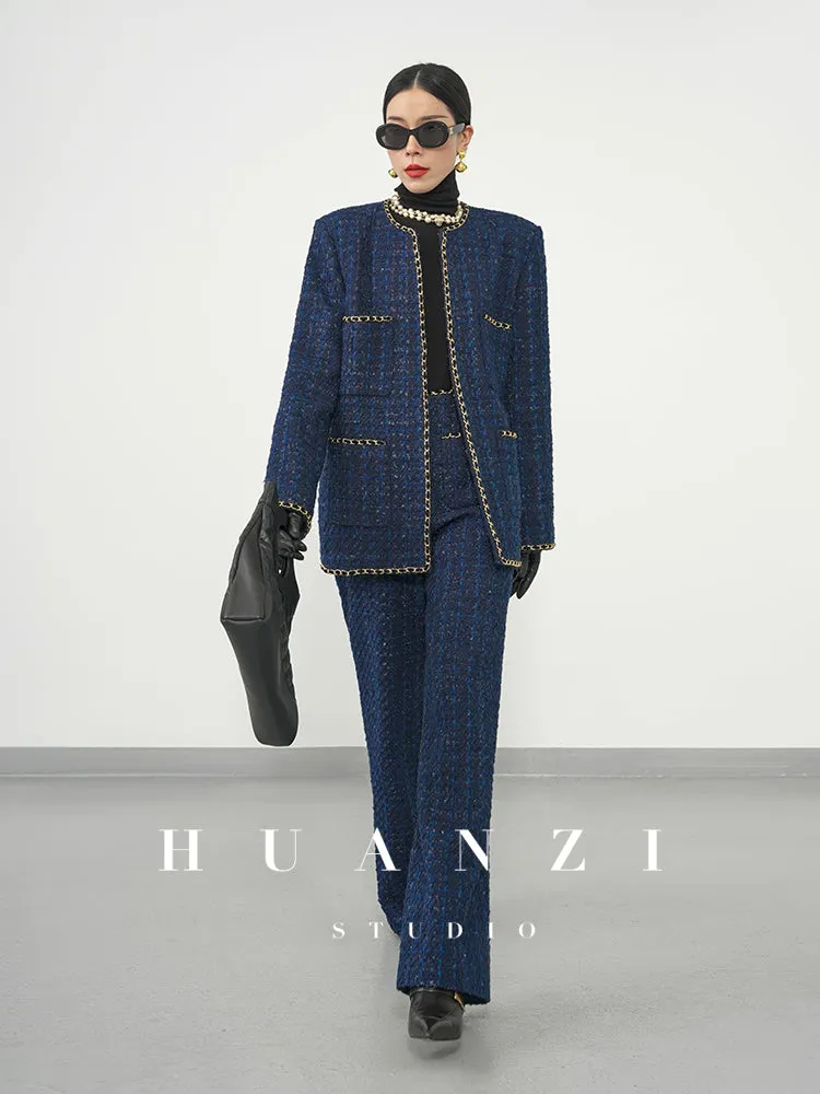 Huanzi new collection-level high-definition small fragrant wind jacket female plaid suit with a complete set- Bibi