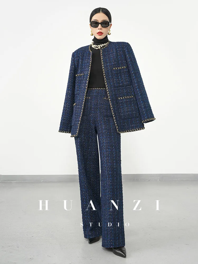 Huanzi new collection-level high-definition small fragrant wind jacket female plaid suit with a complete set- Bibi