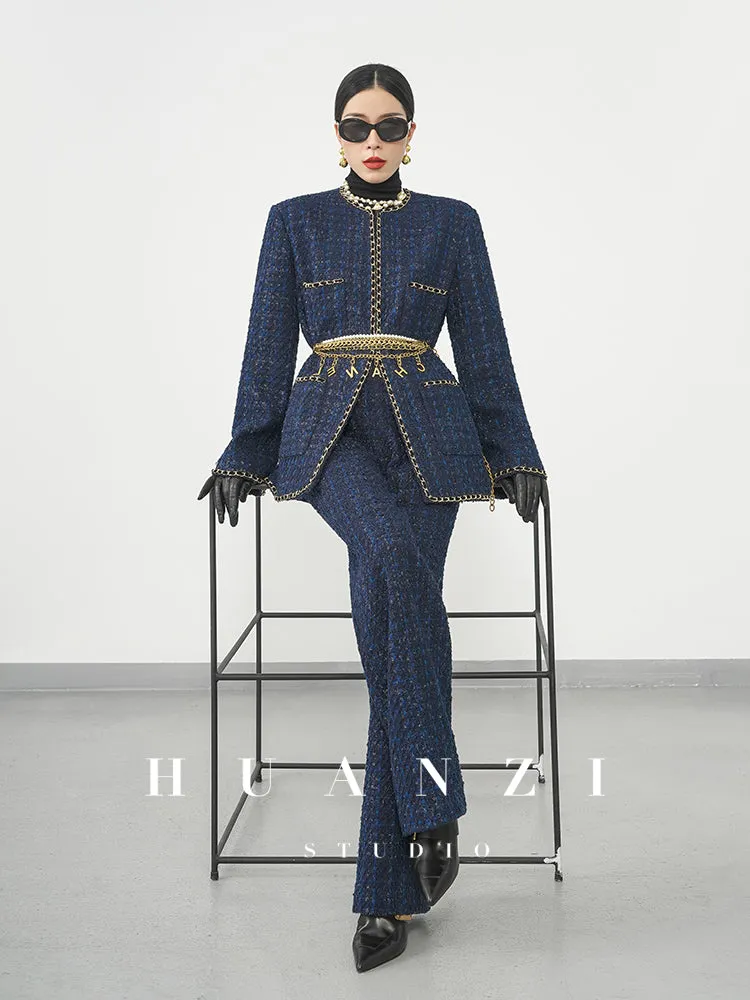 Huanzi new collection-level high-definition small fragrant wind jacket female plaid suit with a complete set- Bibi