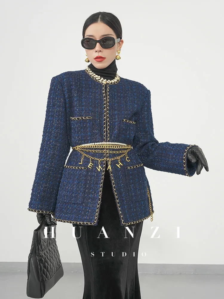 Huanzi new collection-level high-definition small fragrant wind jacket female plaid suit with a complete set- Bibi