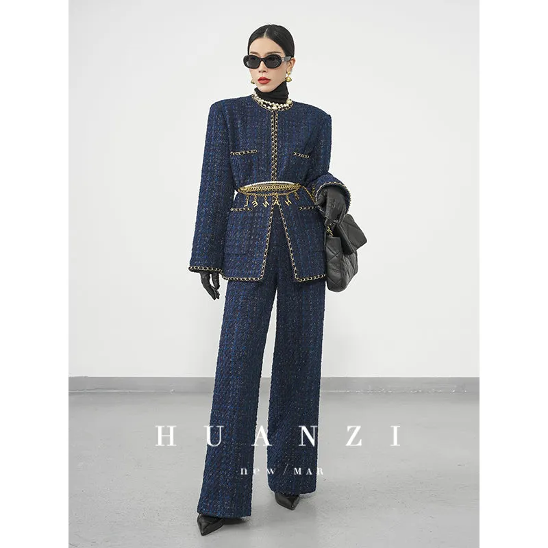 Huanzi new collection-level high-definition small fragrant wind jacket female plaid suit with a complete set- Bibi