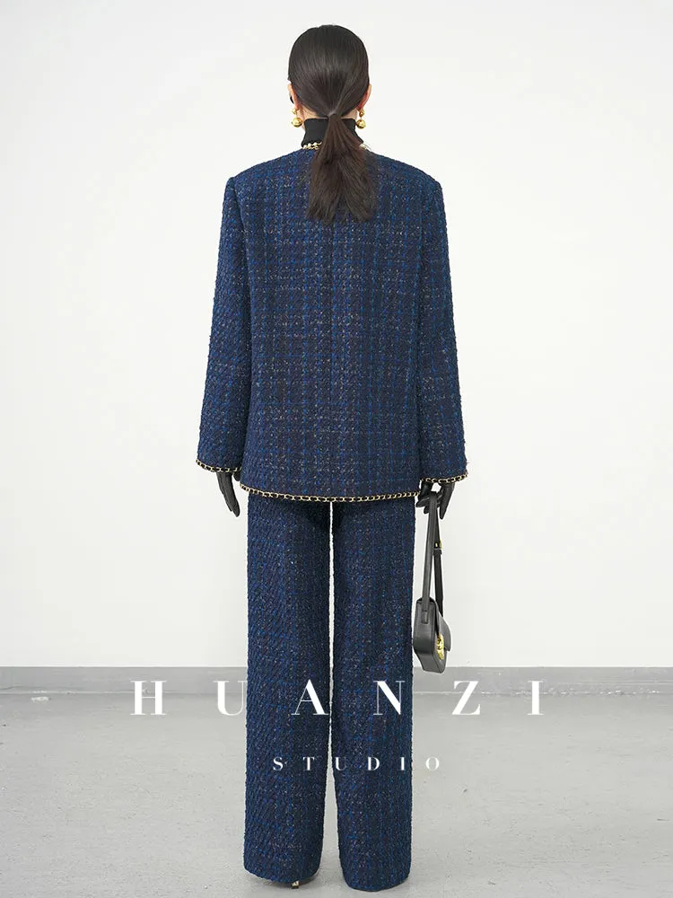 Huanzi new collection-level high-definition small fragrant wind jacket female plaid suit with a complete set- Bibi