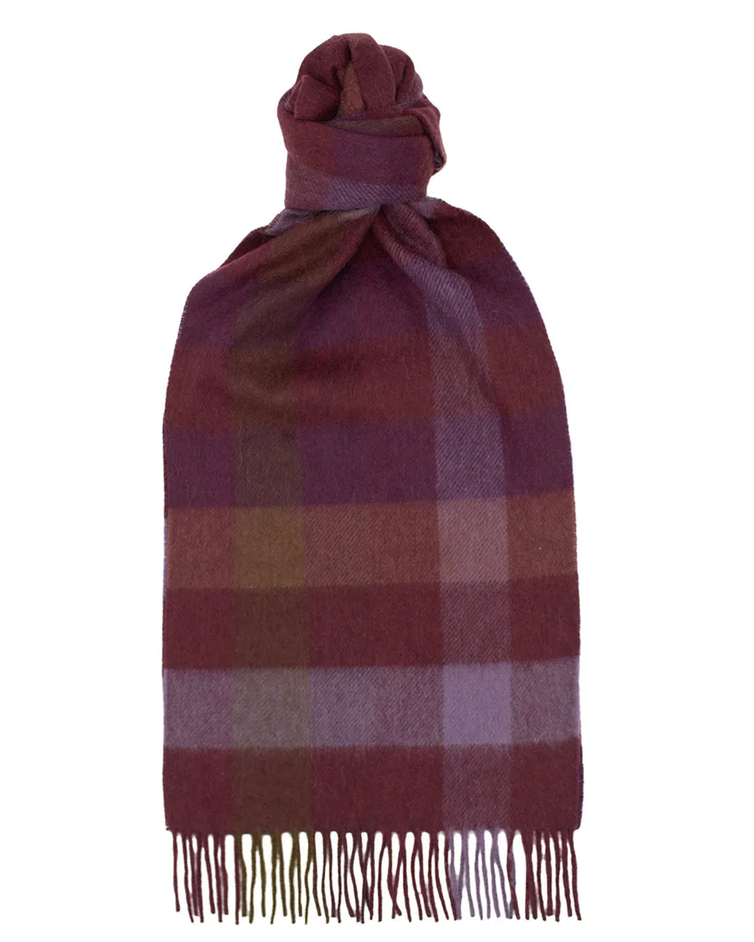 Joshua Ellis - Classic Block Check Cashmere Scarf Purple