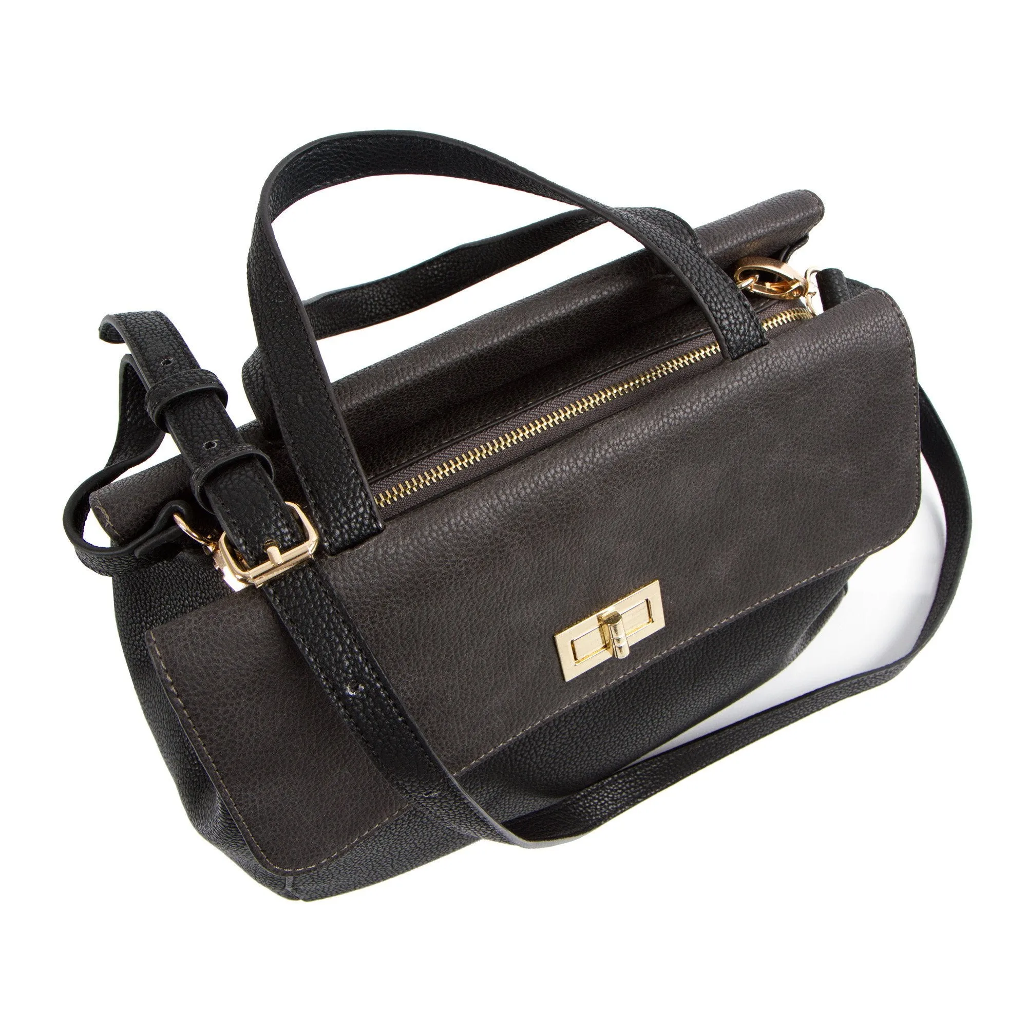 La Mode Dual-Flap Satchel - Black/Grey