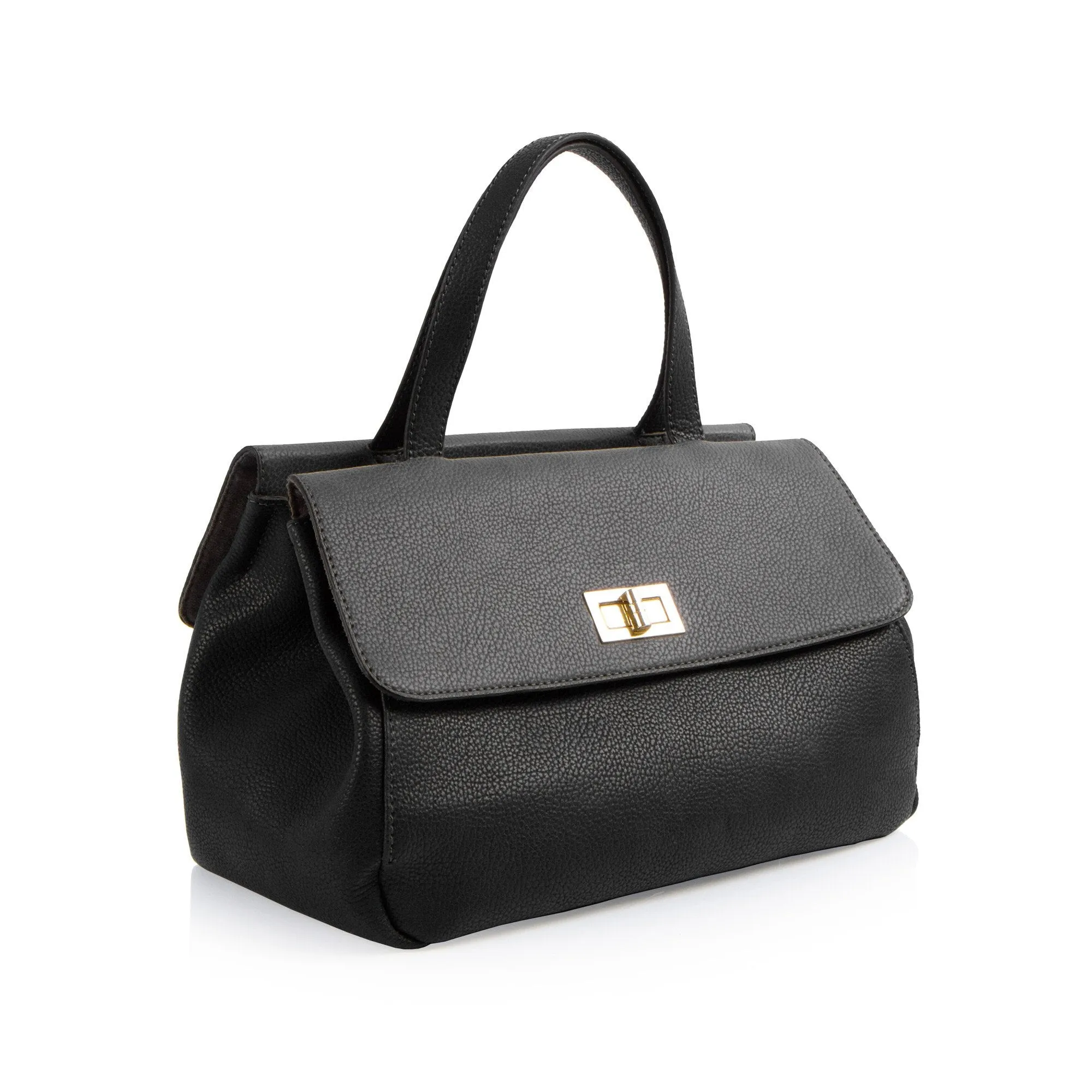 La Mode Dual-Flap Satchel - Black/Grey