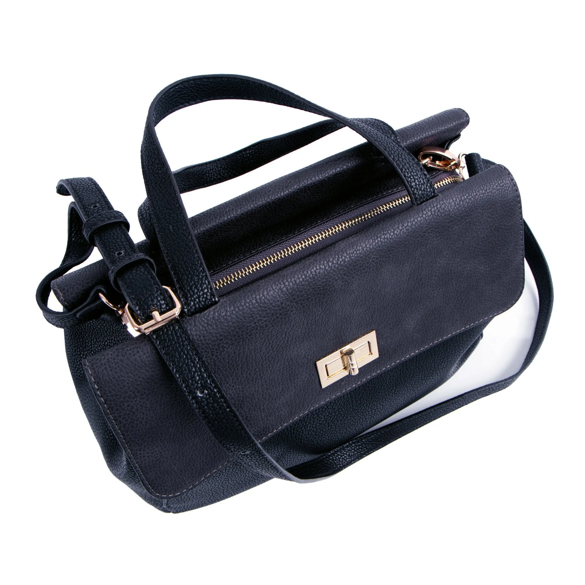 La Mode Dual-Flap Satchel - Navy/Grey