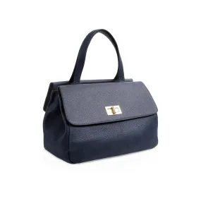 La Mode Dual-Flap Satchel - Navy/Grey