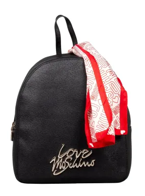 Love Moschino Black Scarf Embellished Classic Love Structured Backpack