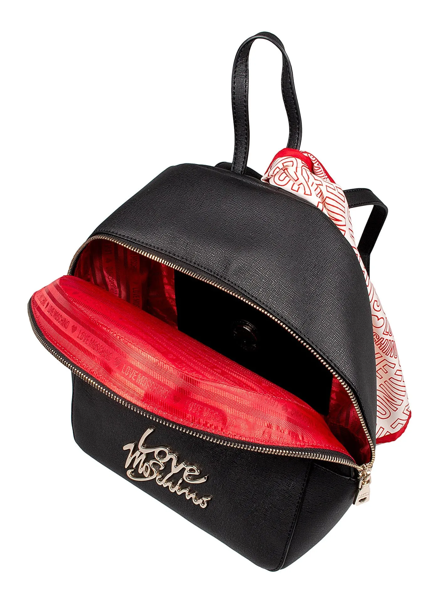 Love Moschino Black Scarf Embellished Classic Love Structured Backpack