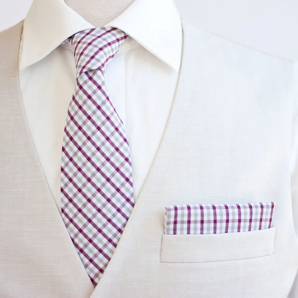 Men's Freestyle Self-Tie Bow Tie / Grey And Burgundy Plaid