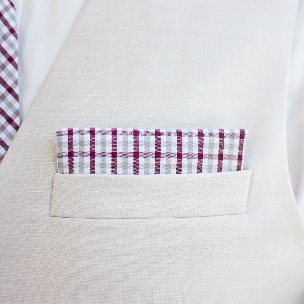 Men's Freestyle Self-Tie Bow Tie / Grey And Burgundy Plaid