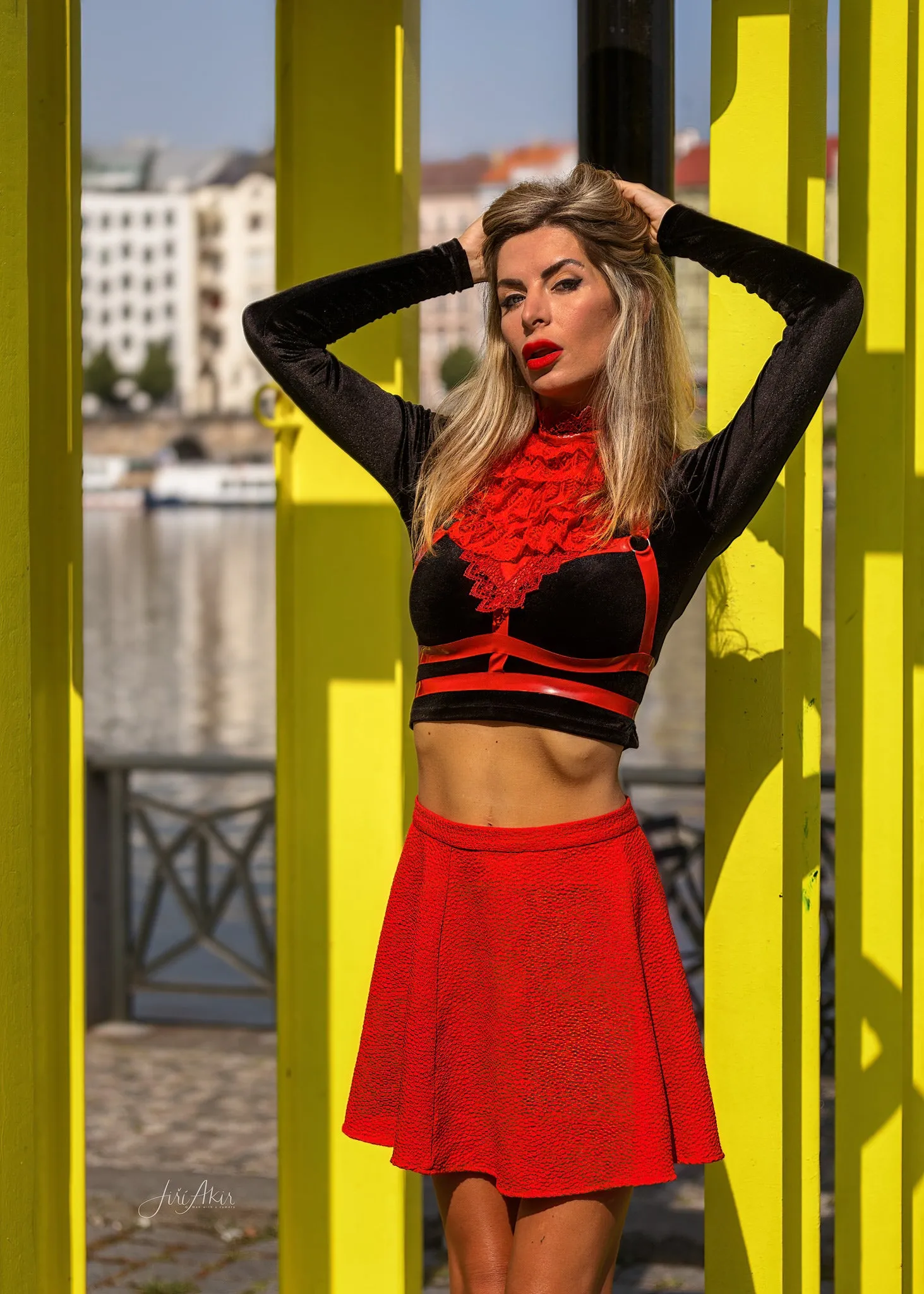 "Inanna" O-Ring Latex Harness with Lace Collar