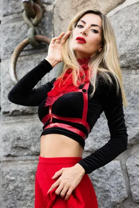 "Inanna" O-Ring Latex Harness with Lace Collar