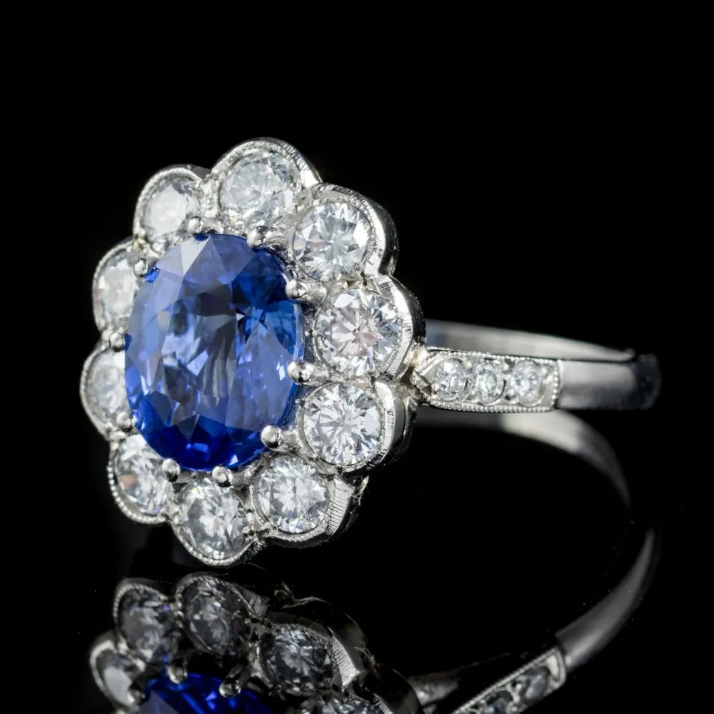 Sapphire Diamond Cluster Ring Platinum Engagement Ring 3Ct Sapphire