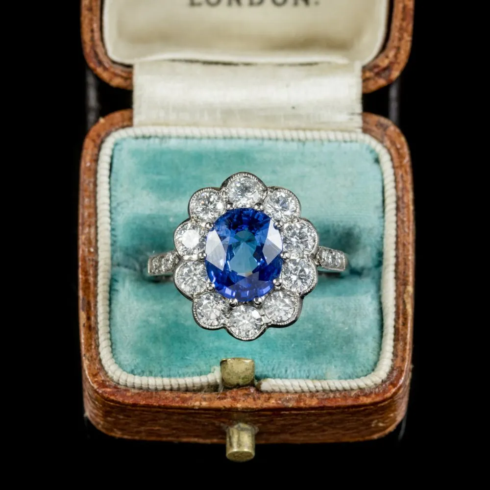 Sapphire Diamond Cluster Ring Platinum Engagement Ring 3Ct Sapphire