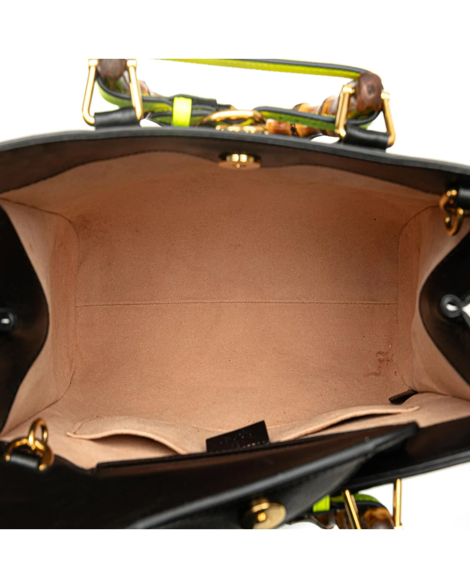Small Leather Bamboo Handle Satchel with Detachable Strap