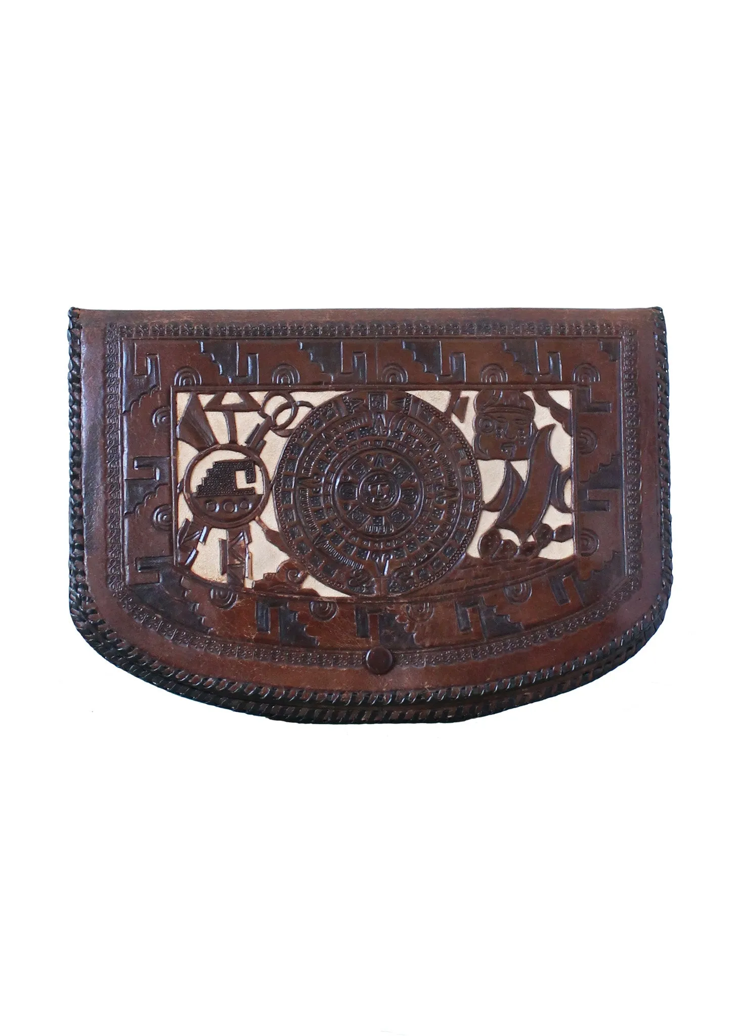 Vintage 1930s Mexican Two Toned Tooled Leather Clutch Purse