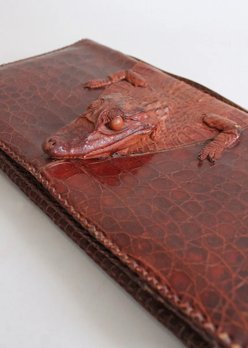 Vintage 1940s Alligator Body Clutch Purse
