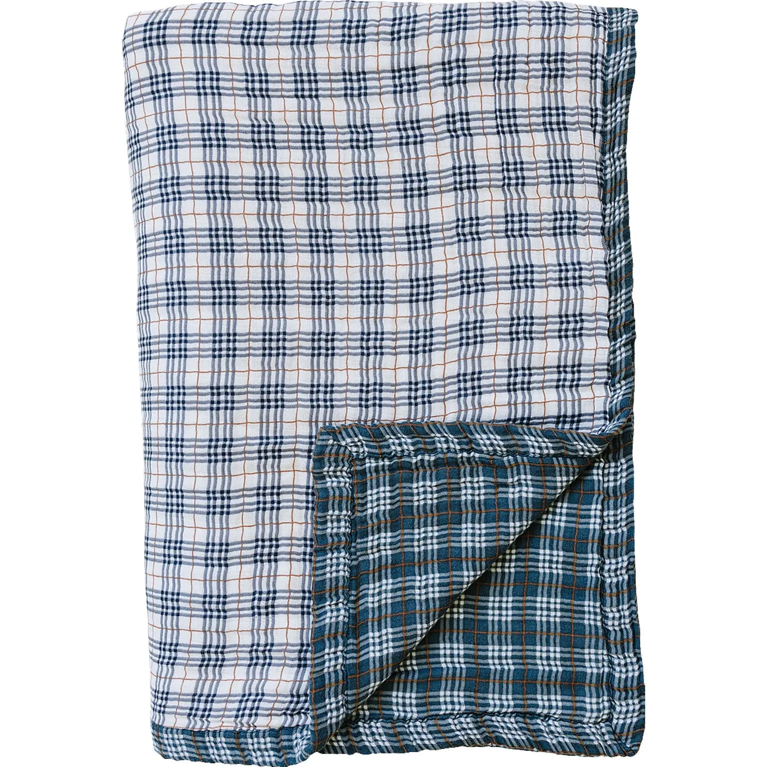 Vintage Plaid   Navy Plaid Twin Muslin Quilt