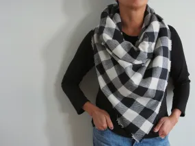 White and Black Buffalo Plaid Triangle Scarf