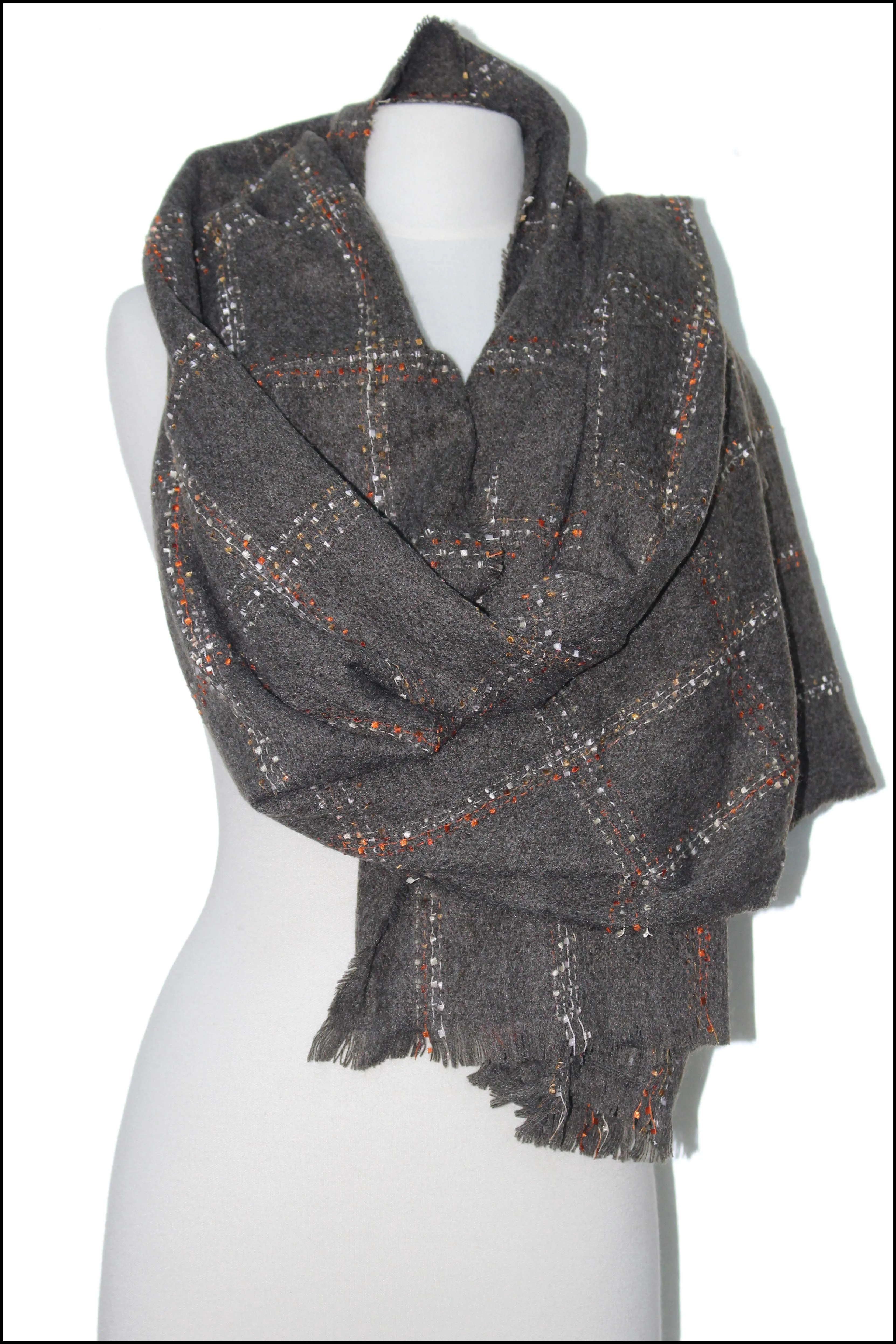 Windowpane Check Oblong Scarf