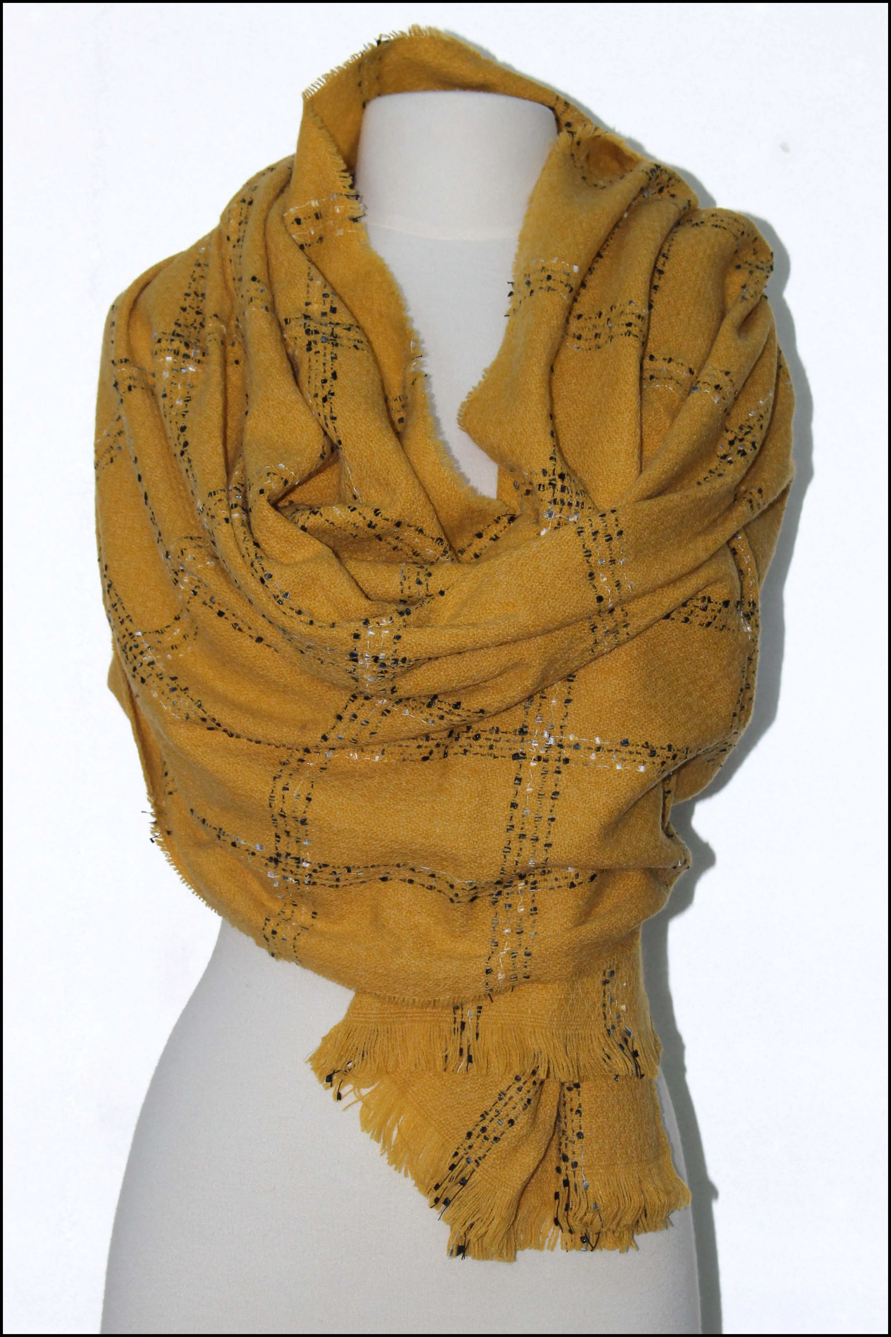 Windowpane Check Oblong Scarf